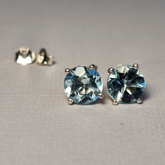 Estate Jewelry - Lrg Semi VTG 2ctw Icey Topaz Open Lattice 925 Stud Earrings 6mm High Brilliance